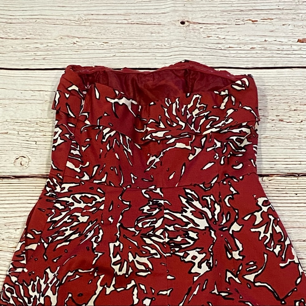 The Limited Abstract Floral Print Dark Red Strapless Dress Sz 0 - Picture 5 of 13